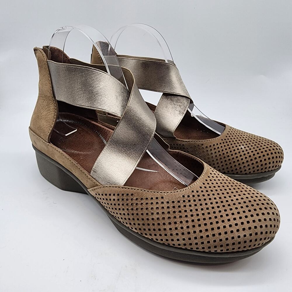 Dansko Laura Perforated Nubuck Criss‎ Cross Wedge Sandals Taupe EU 41 US 10.5-11